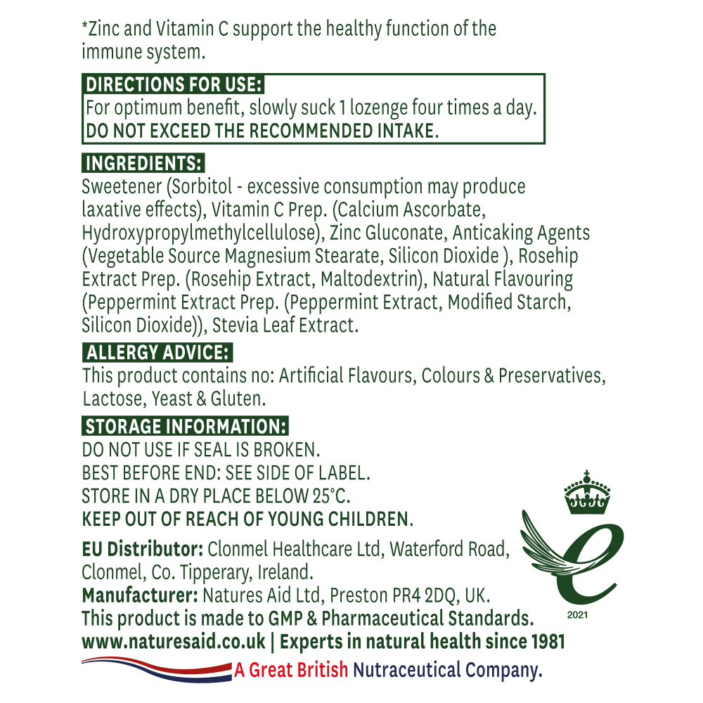 Natures Aid Zinc + C (Peppermint Flavour) Lozenge 30's