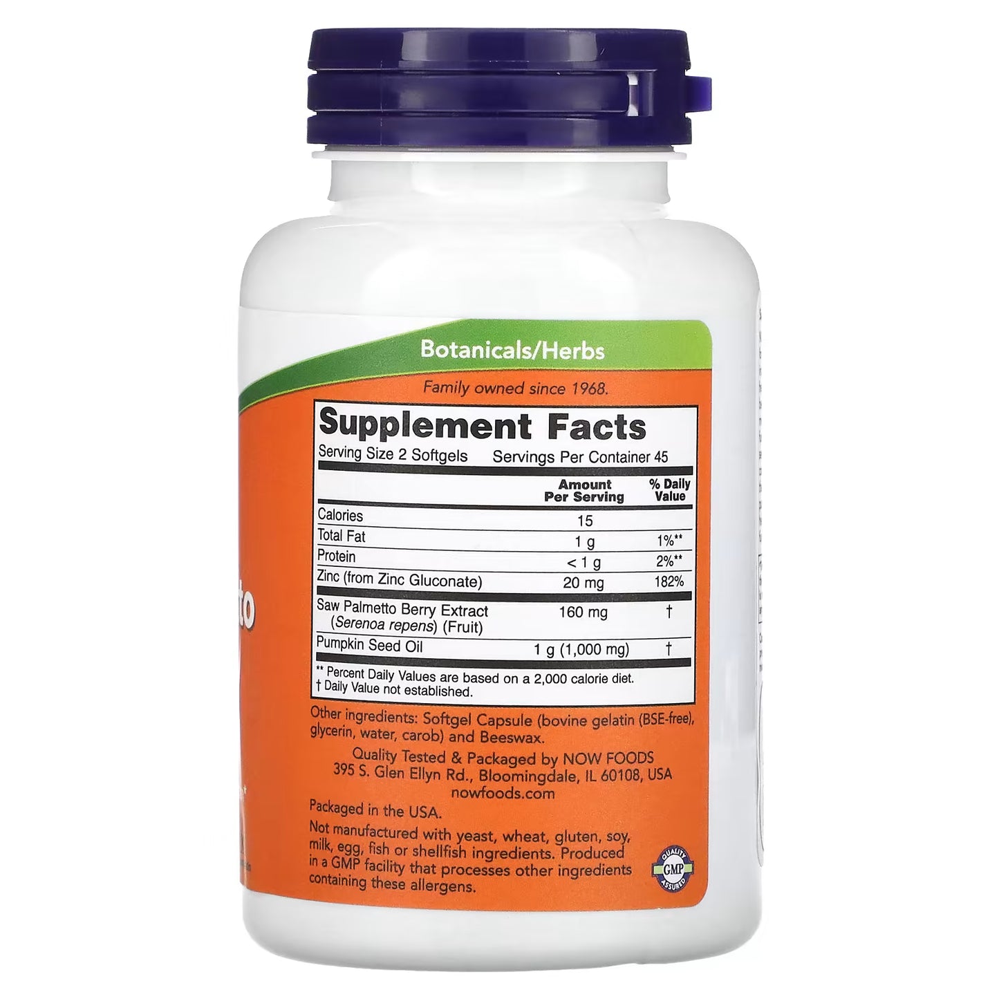 NOW Foods Saw Palmetto Extract with Pumpkin Seed Oil and Zinc 80mg 90 softgels