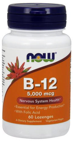 NOW Foods Vitamin B-12 with Folic Acid 5000mcg 60 lozenges