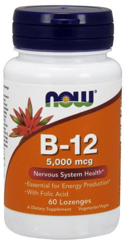 NOW Foods Vitamin B-12 with Folic Acid 5000mcg 60 lozenges