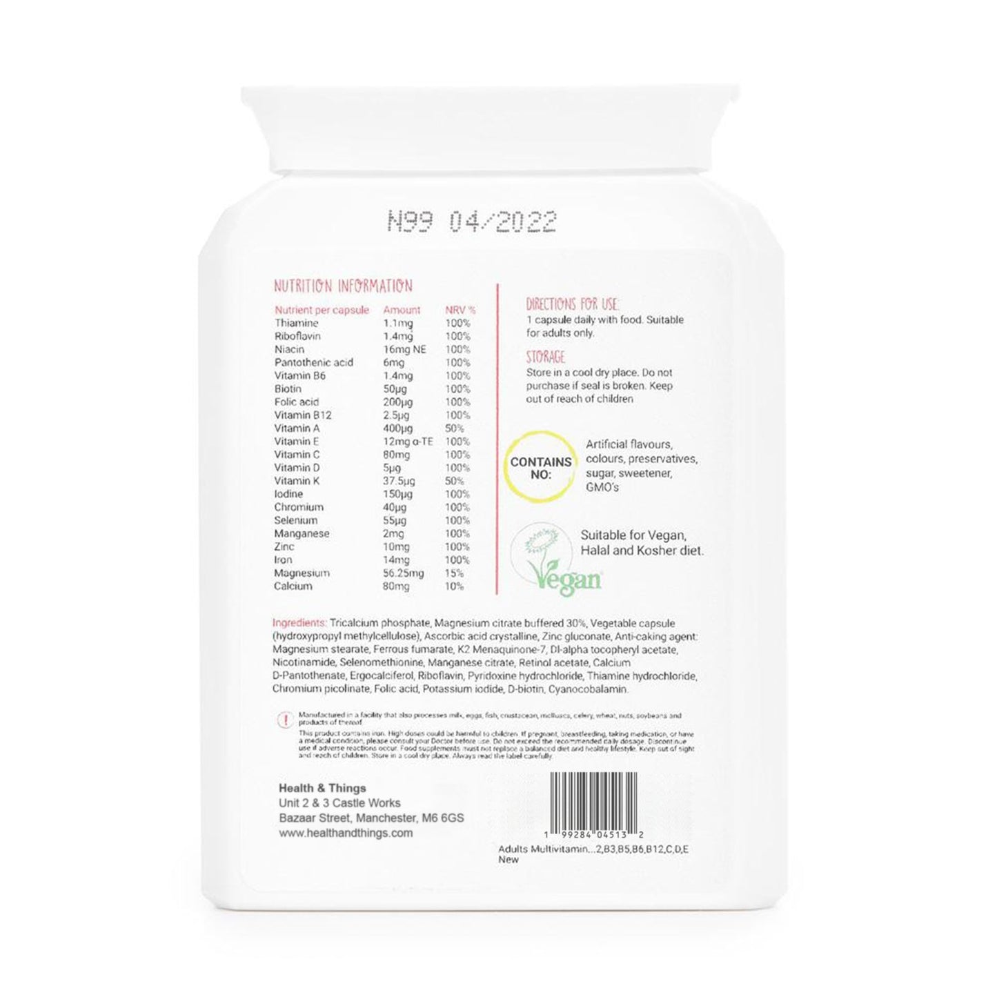 Health and Things A-Z Adult Pro Vegan Multivitamin 60's