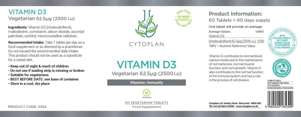 Vegetarian Vitamin D3 62.5µg 60s