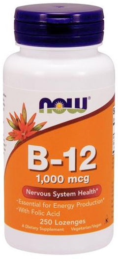 NOW Foods Vitamin B-12 with Folic Acid 1000mcg 250 lozenges
