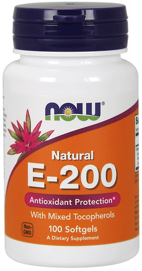 NOW Foods Vitamin E-200 Natural (Mixed Tocopherols) 100 softgels