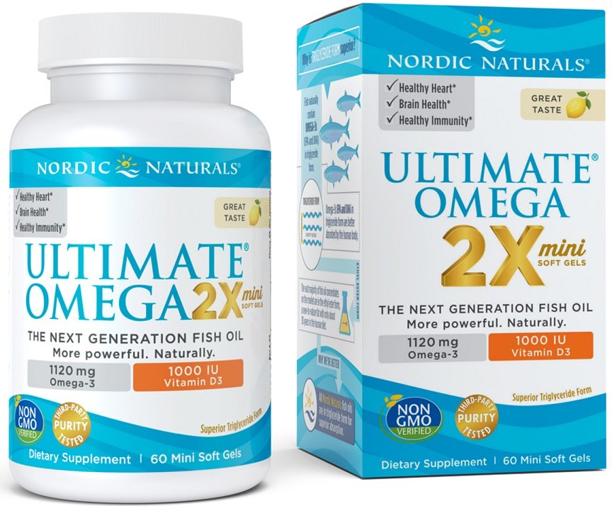 Nordic Naturals Ultimate Omega 2X Mini with Vitamin D3 1120mg Lemon 60 mini softgels