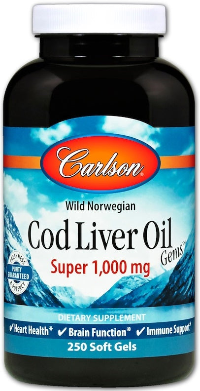 Carlson Labs Wild Norwegian Cod Liver Oil Gems 1000mg 250 softgels