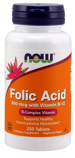 NOW Foods Folic Acid with Vitamin B12 800mcg 250 tabs