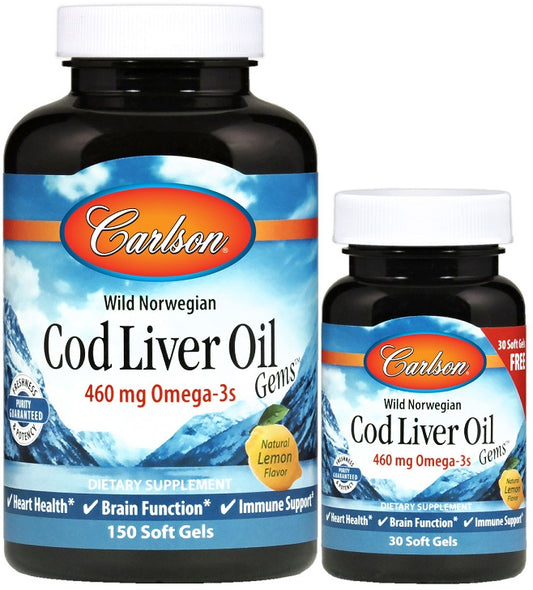 Carlson Labs Wild Norwegian Cod Liver Oil Gems 460mg 150 + 30 softgels