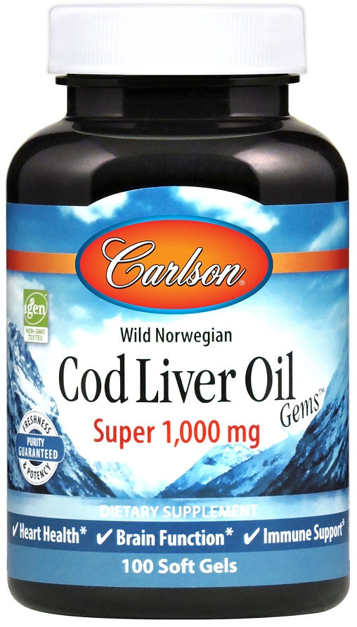 Carlson Labs Wild Norwegian Cod Liver Oil Gems 1000mg 100 softgels