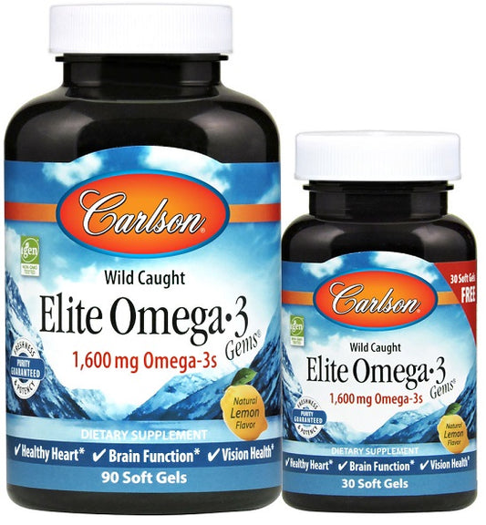 Carlson Labs Elite Omega-3 Gems 1600mg Natural Lemon 90 + 30 softgels