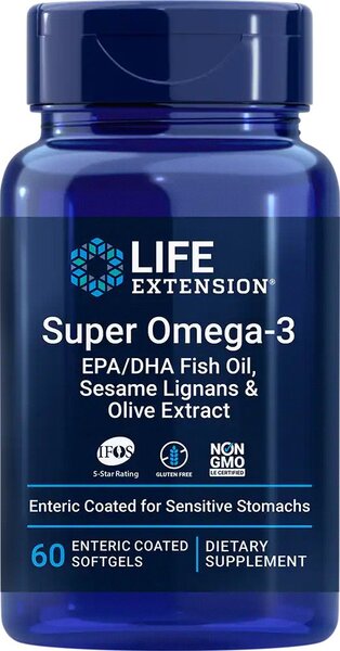 Life Extension Super Omega-3 EPA/DHA with Sesame Lignans & Olive Extract 60 enteric coated softgels