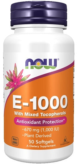 NOW Foods Vitamin E-1000 Natural (Mixed Tocopherols) 50 softgels