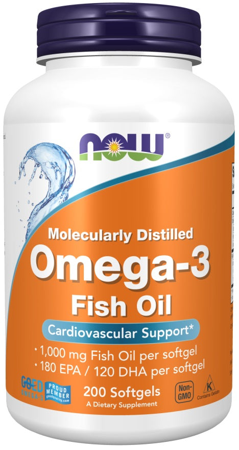 NOW Foods Omega-3 Fish Oil Molecularly Distilled 200 softgels