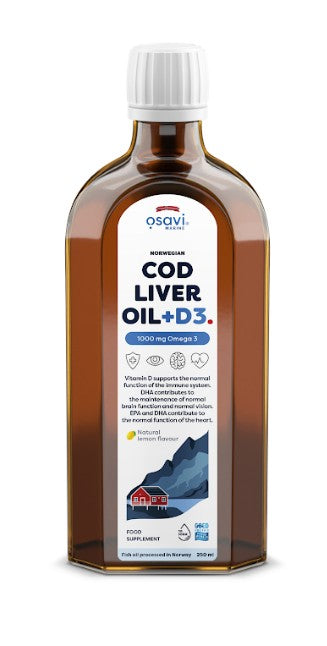 Osavi Norwegian Cod Liver Oil + D3 1000mg Omega 3 (Lemon) 250 ml