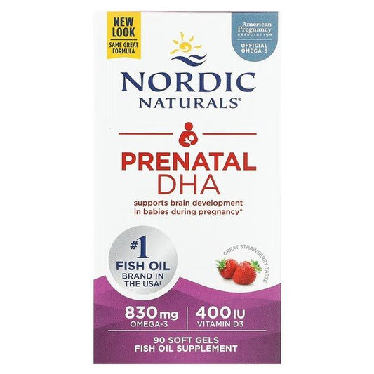 Nordic Naturals Prenatal DHA 830mg Omega-3 + 400 IU D3 Strawberry 90 softgels