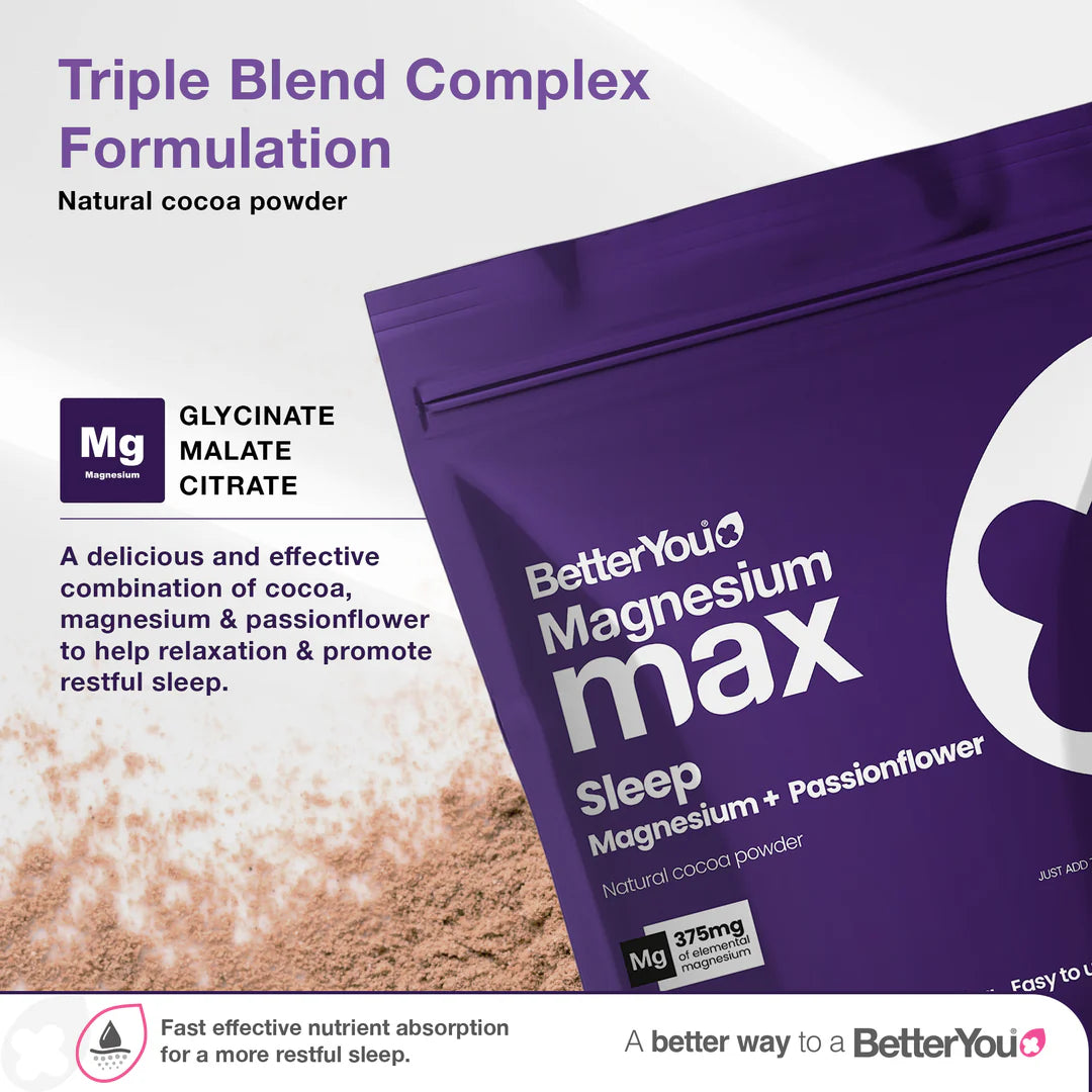 BetterYou Magnesium Max Sleep Powder, Natural Cocoa 160 grams