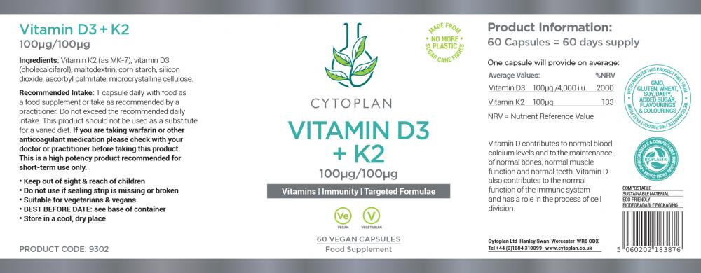 Cytoplan Vitamin D3 + K2 60's