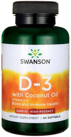 Swanson Vitamin D-3 with Coconut Oil 2000 IU 60 softgels
