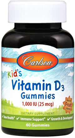 Carlson Labs Kid's Vitamin D3 Gummies 1000 IU Natural Fruit 60 gummies