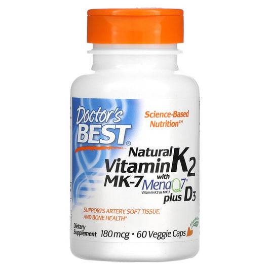 Doctor's Best Natural Vitamin K2 MK7 with MenaQ7 plus D3 180mcg 60 vcaps