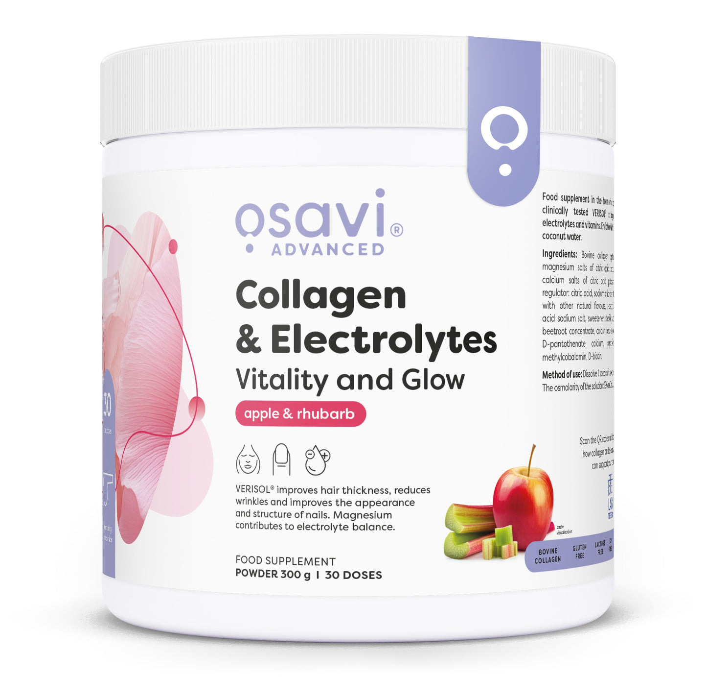 Osavi Collagen Electrolytes Vitality and Glow Apple & Rhubarb 300g
