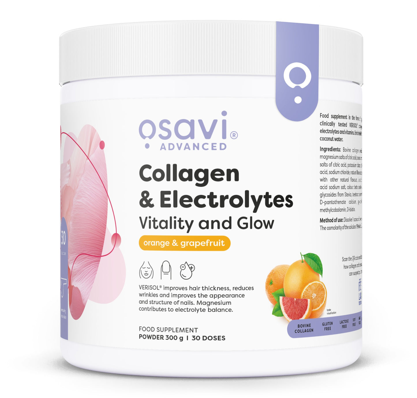 Osavi Collagen Electrolytes Vitality and Glow Orange & Grapefruit 300g