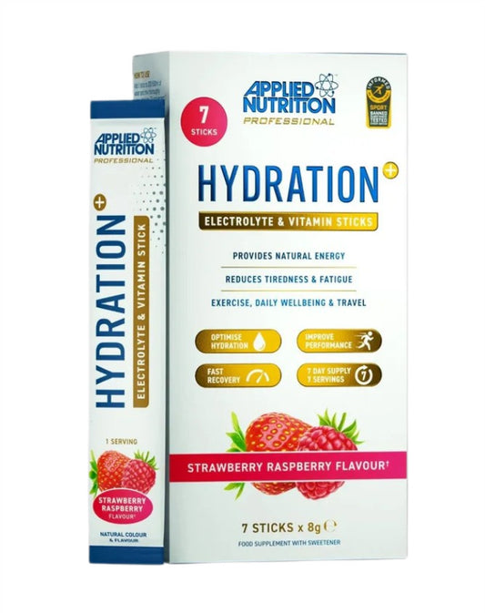 Applied Nutrition Hydration + Electrolyte & Vitamin Powder Stick Packs Strawberry Raspberry 7 x 8g