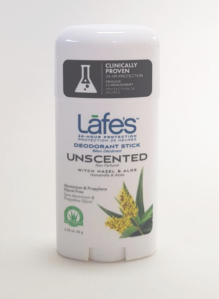 Lafe's Deodorant Stick Unscented Witch Hazel & Aloe 63g