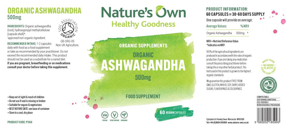 Nature's Own Organic Ashwagandha 500mg 60's