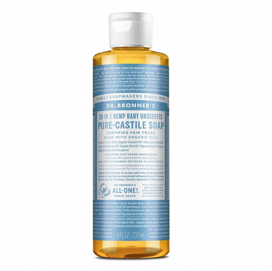 Dr Bronner's Magic Soaps 18-in-1 Hemp Unscented Baby-Mild Pure-Castile Liquid Soap