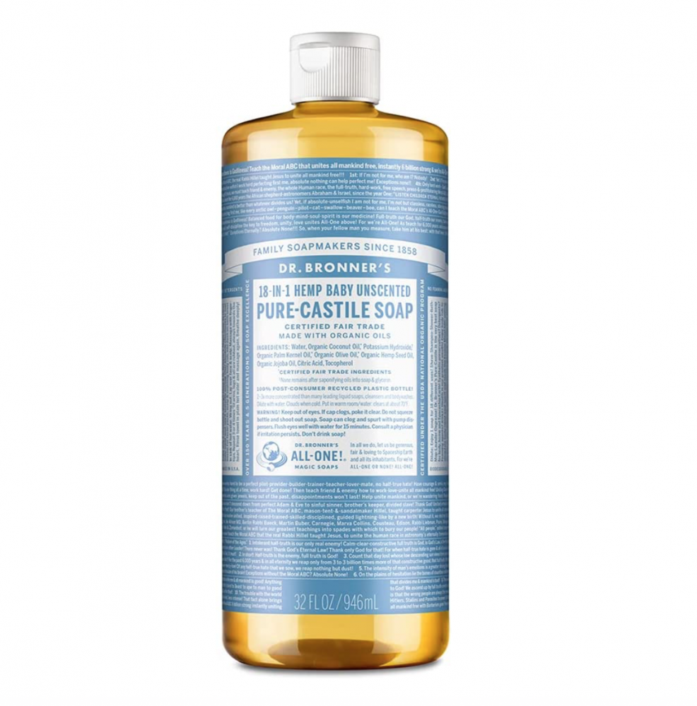 Dr Bronner's Magic Soaps 18-in-1 Hemp Unscented Baby-Mild Pure-Castile Liquid Soap