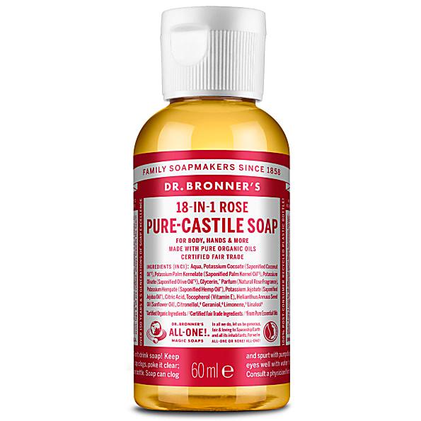 Dr Bronner's Magic Soaps 18-in-1 Hemp Rose Pure-Castile Liquid Soap 60ml - Approved Vitamins